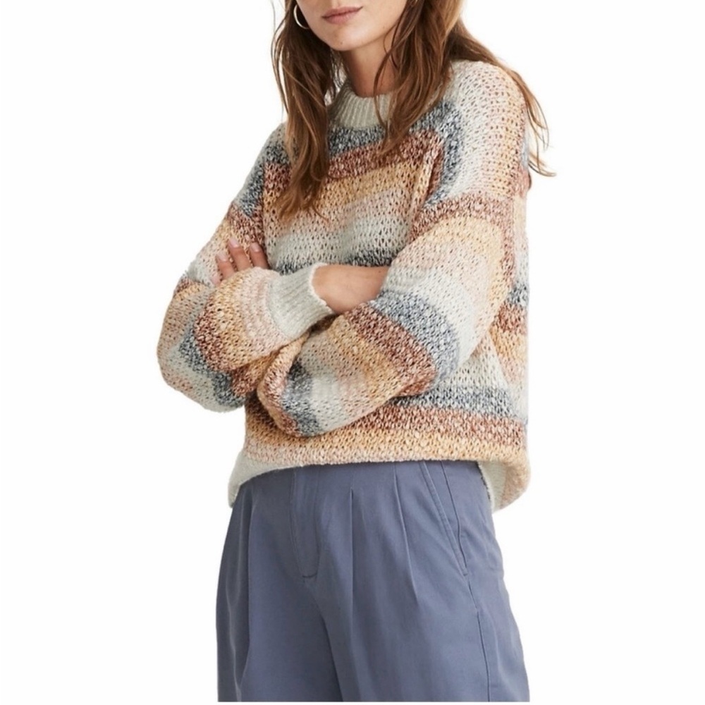 Madewell Baez Pullover Sweater in Stripe Rainbow